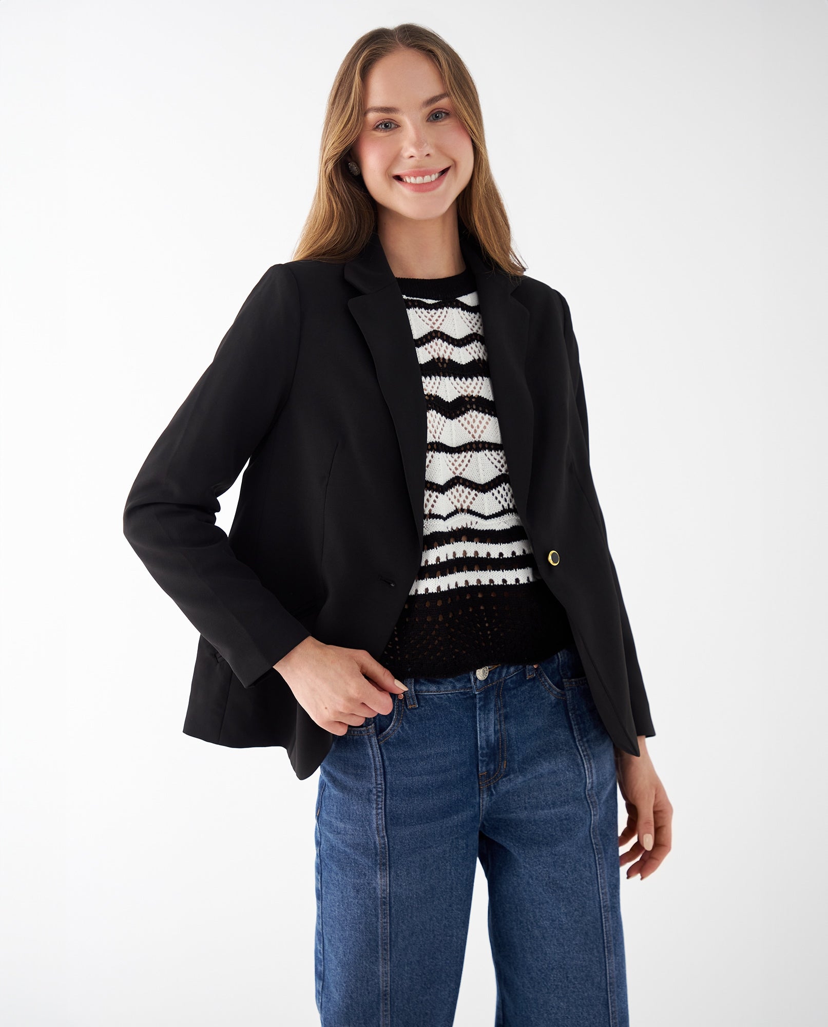 Chaqueta tipo blazer para mujer - Negro 34_422F201_NEG193909_0