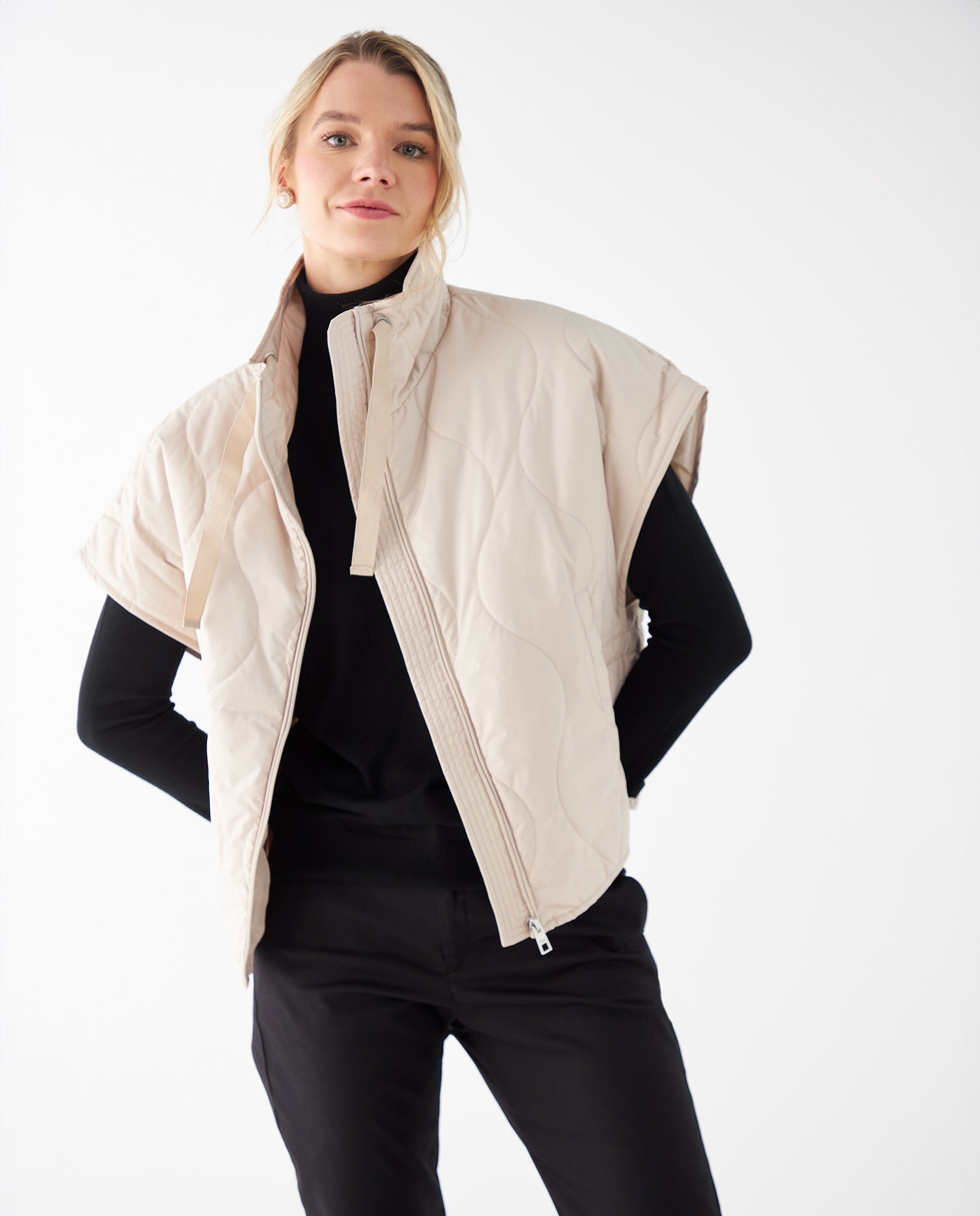 Chaqueta tipo chaleco para mujer - Beige 34_422F214_BEI130607_0