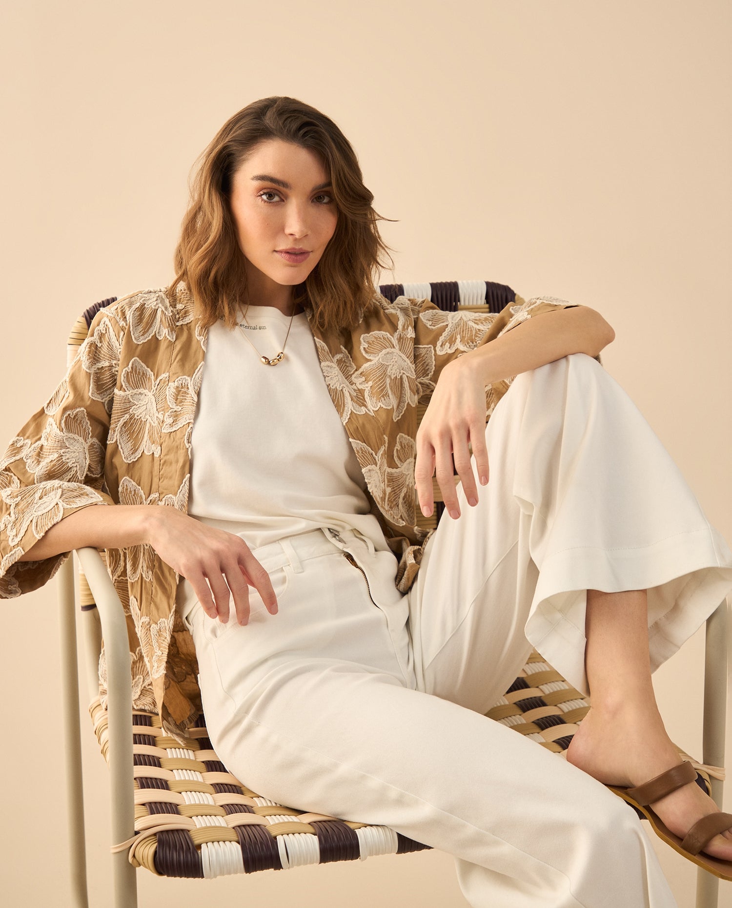 Chaqueta tipo kimono para mujer - Café