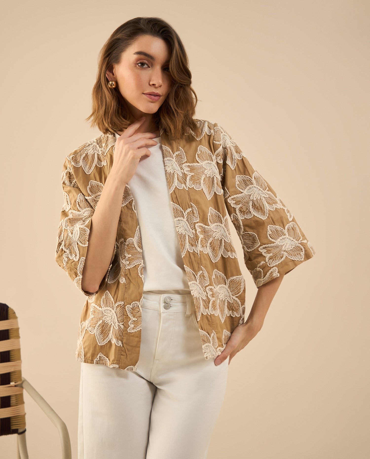 Chaqueta tipo kimono para mujer - Café