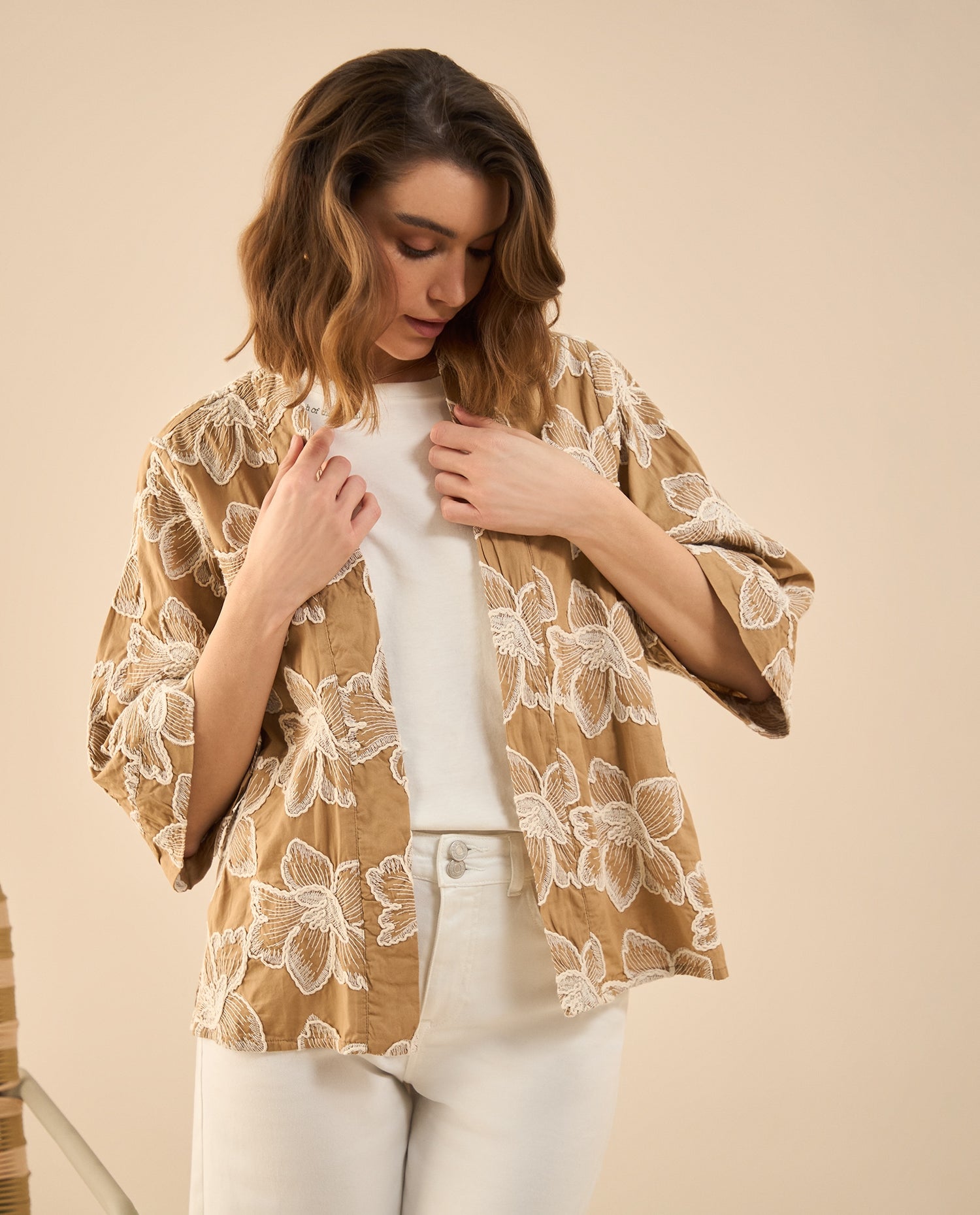 Chaqueta tipo kimono para mujer - Café