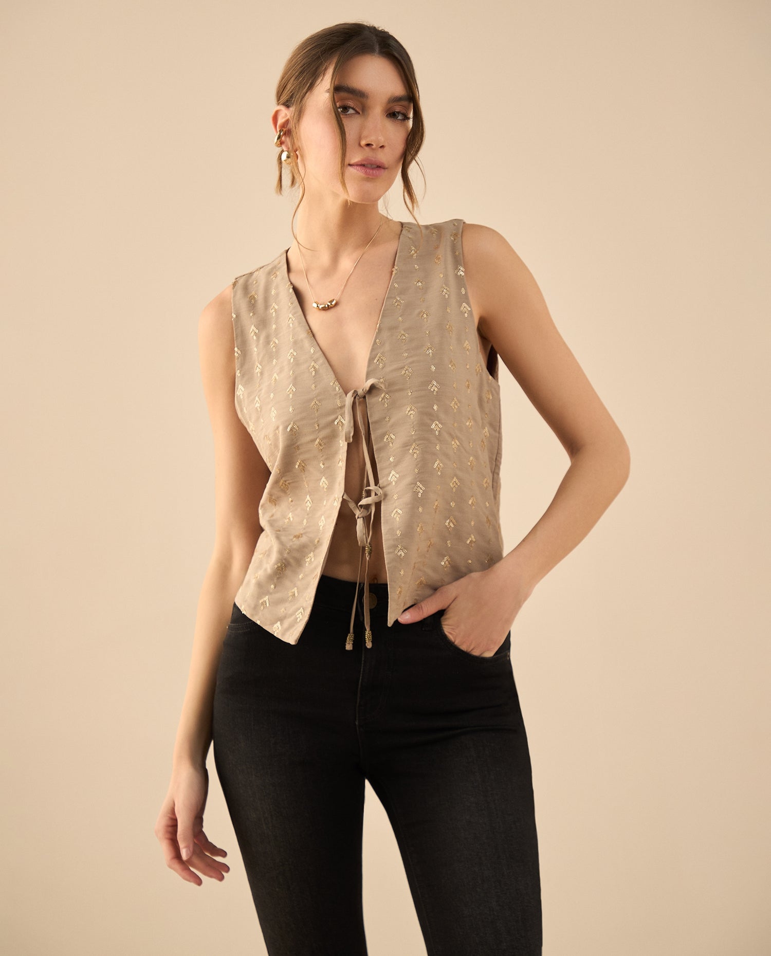 Chaleco con escote en V para mujer - Beige