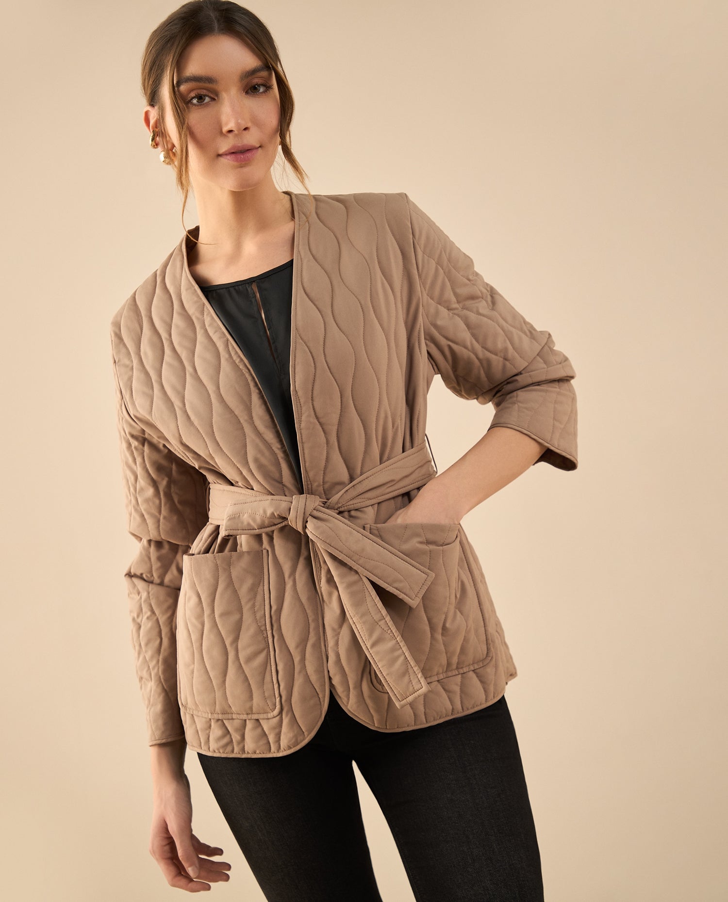 Chaqueta abullonada para mujer - Café