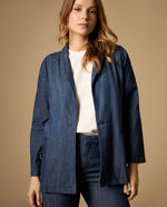 Blazer en denim con cinturón - Azul