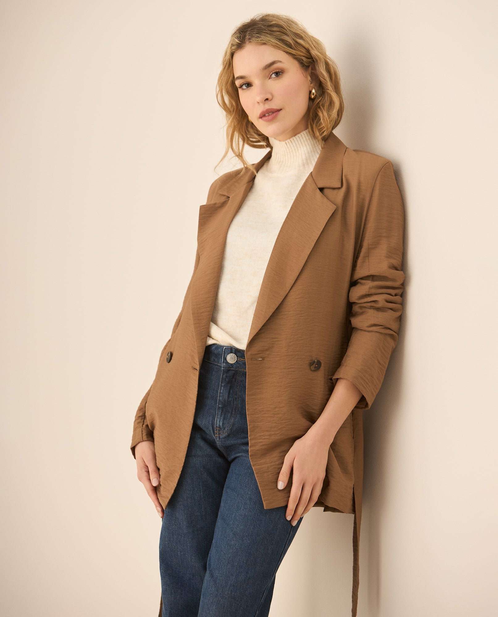 Chaqueta tipo blazer para mujer - Café 34_423G000_CAF181015_0