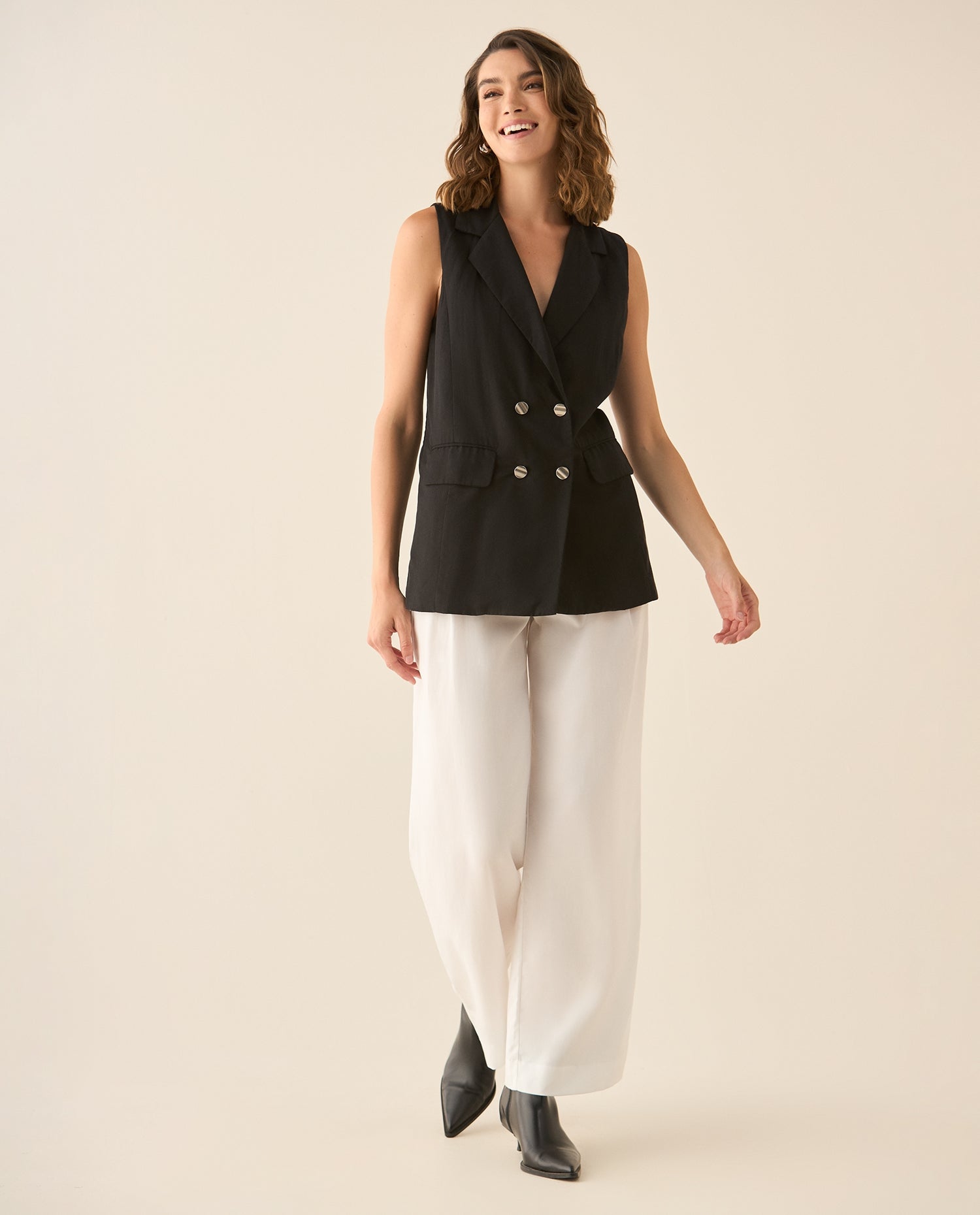 Chaleco con ajuste de botones para mujer - Negro
