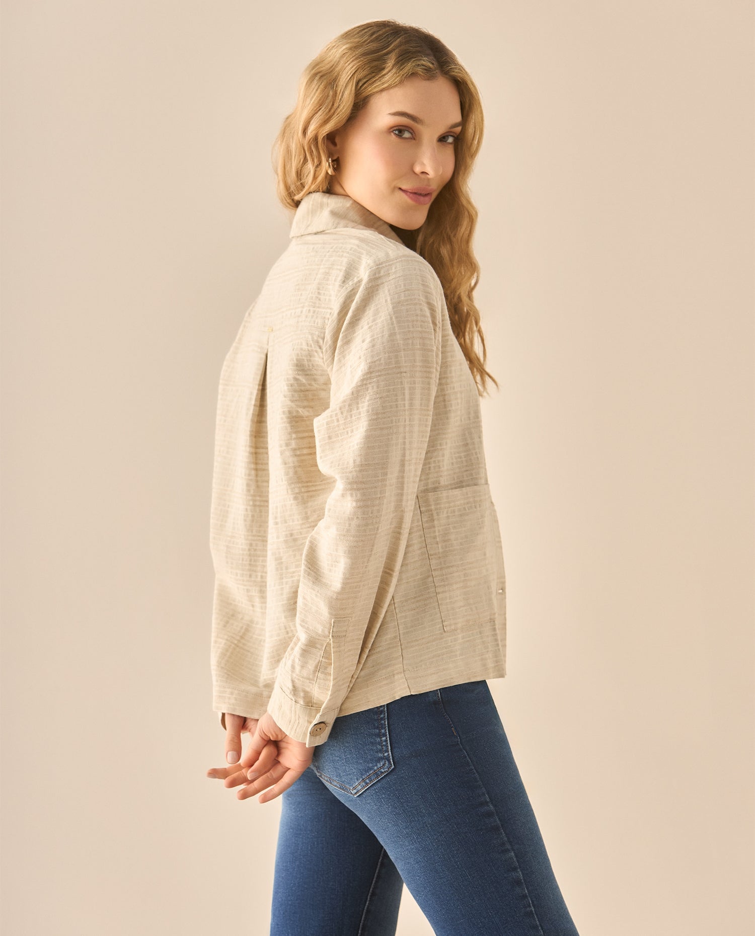 Chaqueta de tela con textura para mujer - Crudo