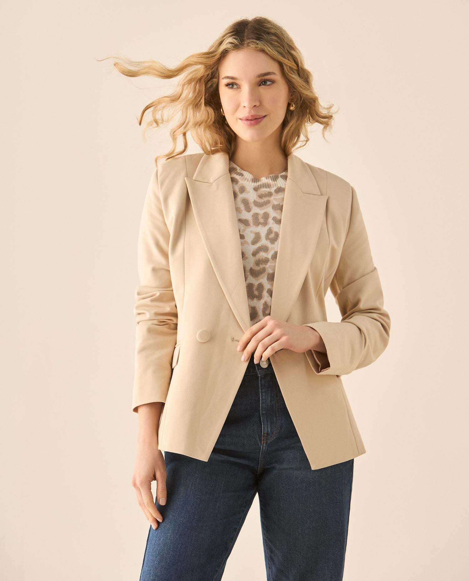 Chaqueta tipo blazer con cuello solapa para mujer - Beige