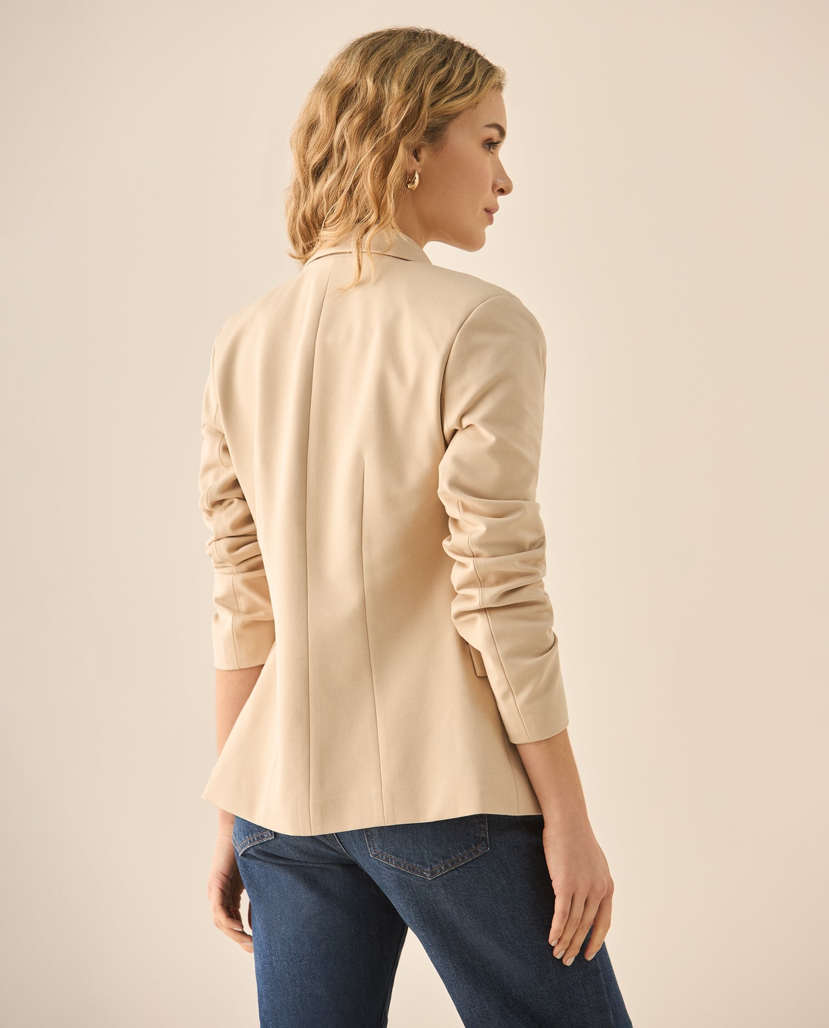 Chaqueta tipo blazer con cuello solapa para mujer - Beige 34_423G220_BEI130607_4