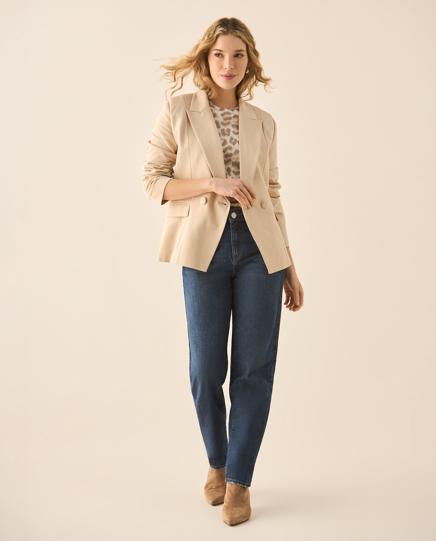 Chaqueta tipo blazer con cuello solapa para mujer - Beige