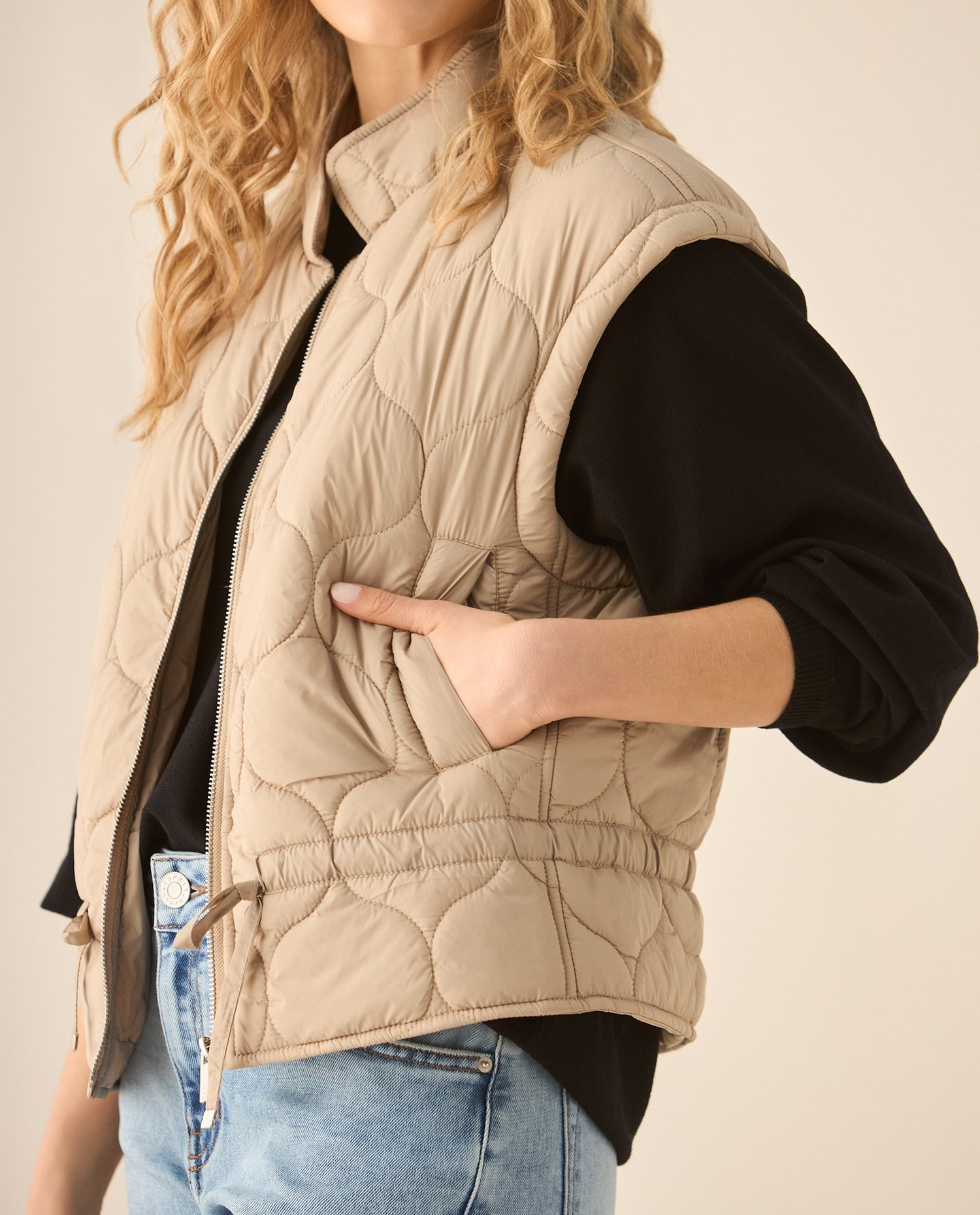 Chaleco de cuello alto para mujer - Café