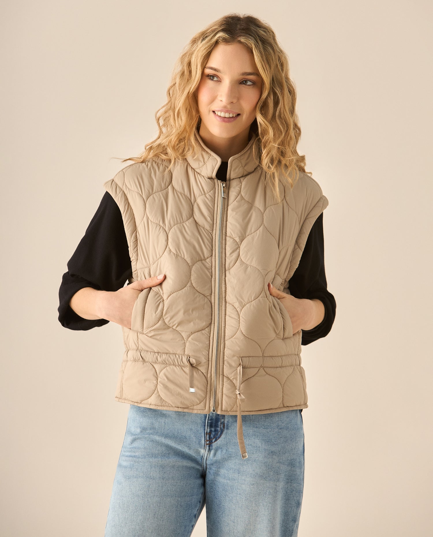 Chaleco de cuello alto para mujer - Café