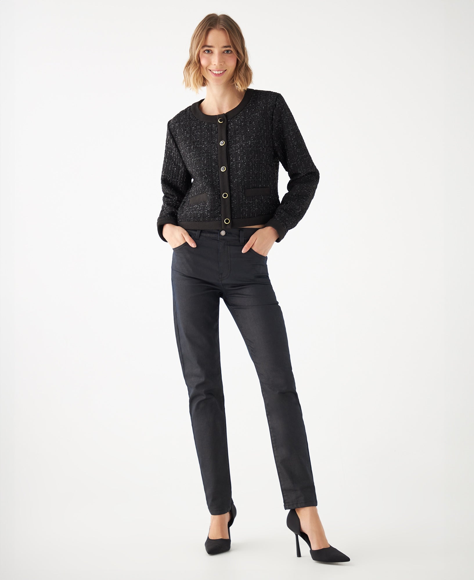 Abrigo con efecto brillo para mujer - Negro 34_429E228_NEG193909_5