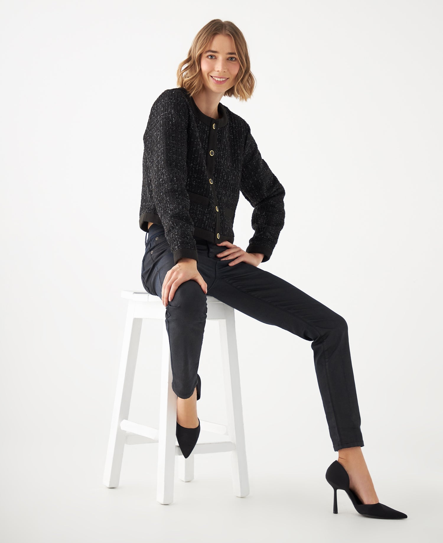 Abrigo con efecto brillo para mujer - Negro
