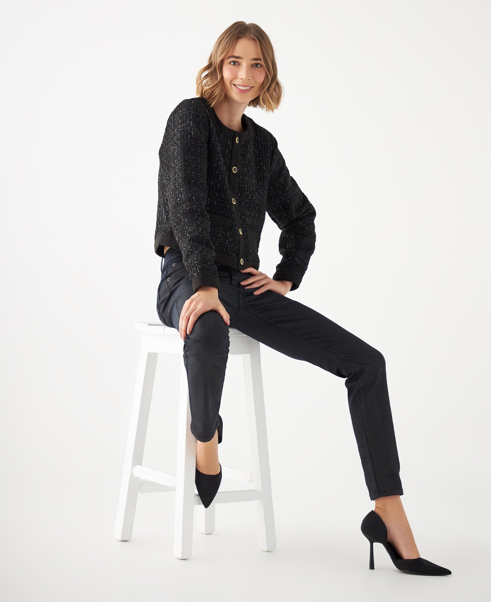 Abrigo con efecto brillo para mujer - Negro 34_429E228_NEG193909_6