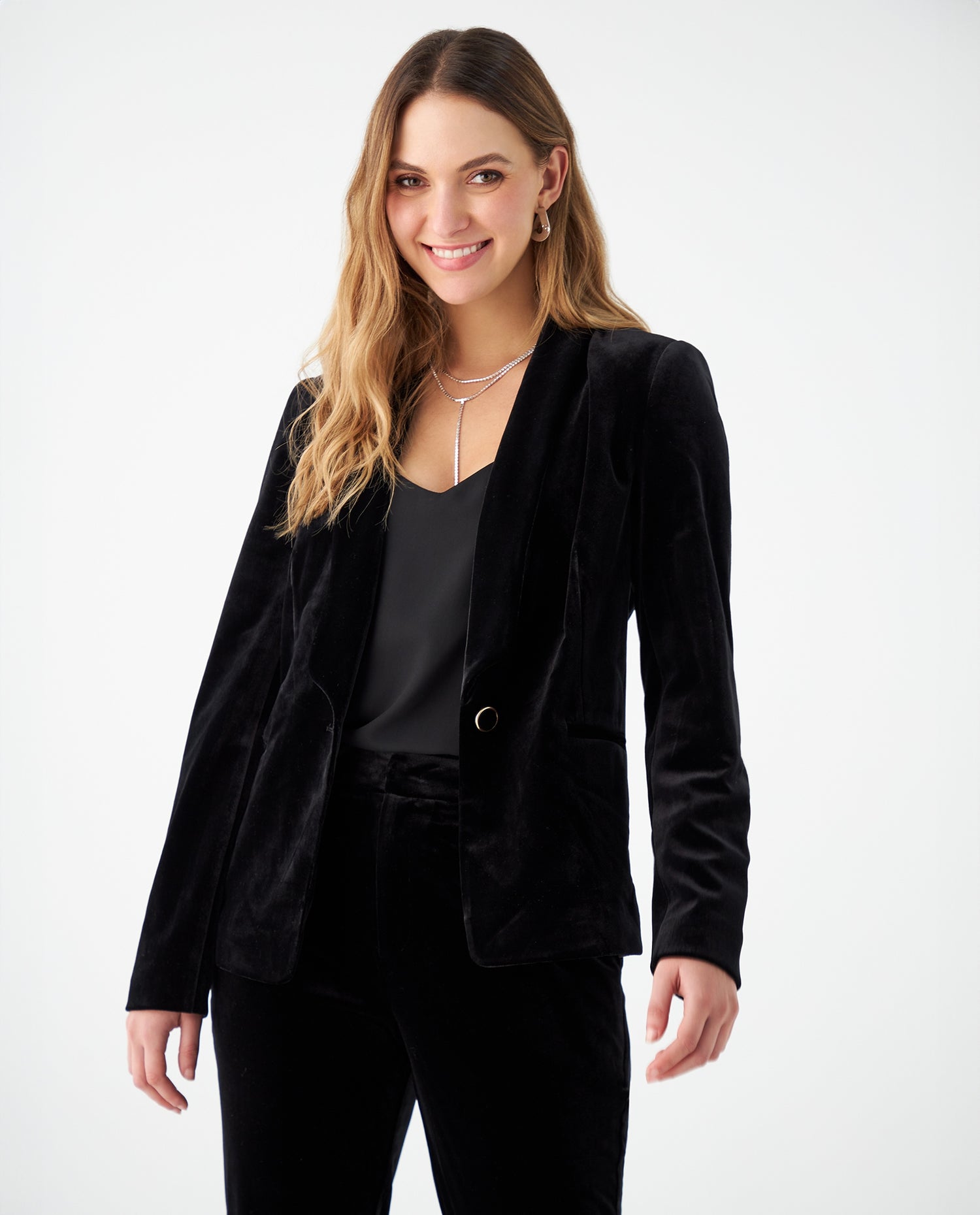 Blazer en tela tipo velvet para mujer - Negro