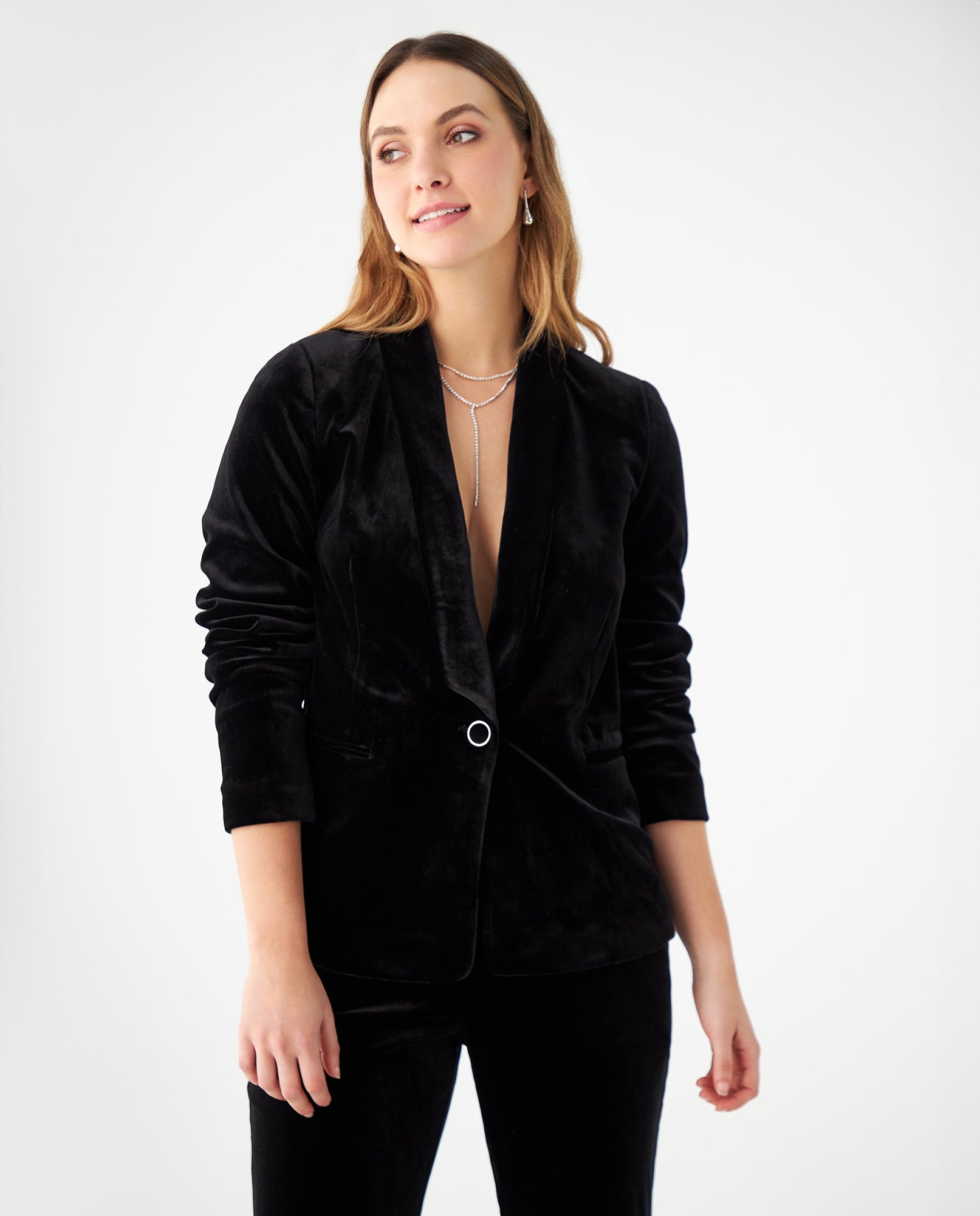 Blazer en tela tipo velvet para mujer - Negro 34_429F200_NEG193909_6