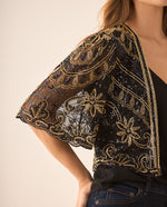 Tocado tipo camisa con transparencia para mujer - Negro