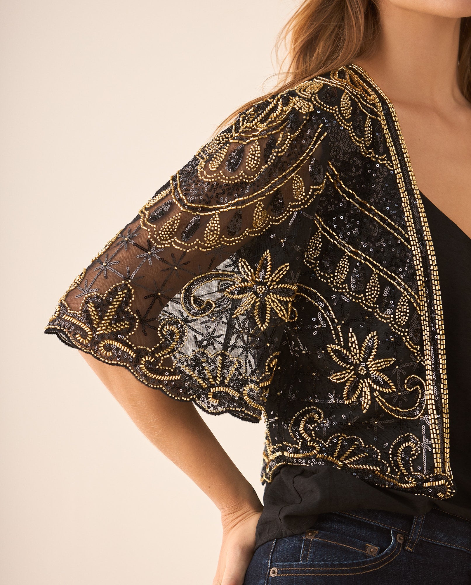 Tocado tipo camisa con transparencia para mujer - Negro 34_429F207_NEG193909_0