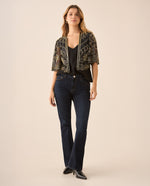 Tocado tipo camisa con transparencia para mujer - Negro