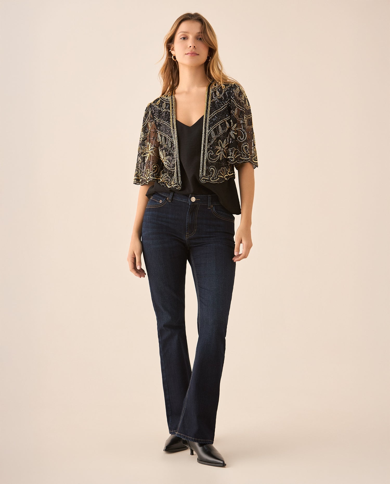 Tocado tipo camisa con transparencia para mujer - Negro