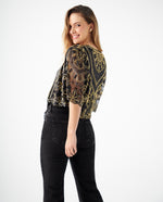 Tocado tipo camisa con transparencia para mujer - Negro