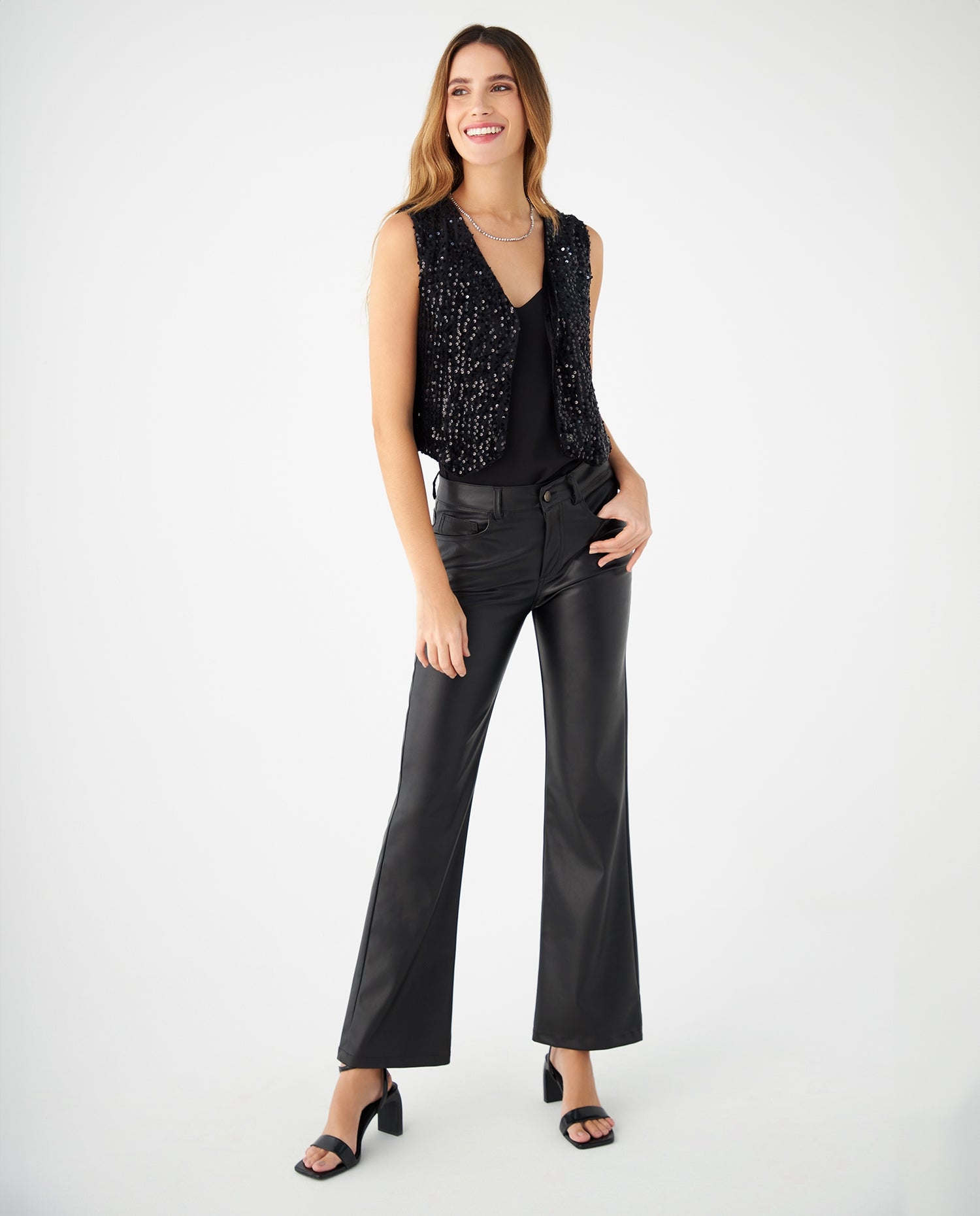 Chaleco en tela tipo gamusa para mujer - Negro