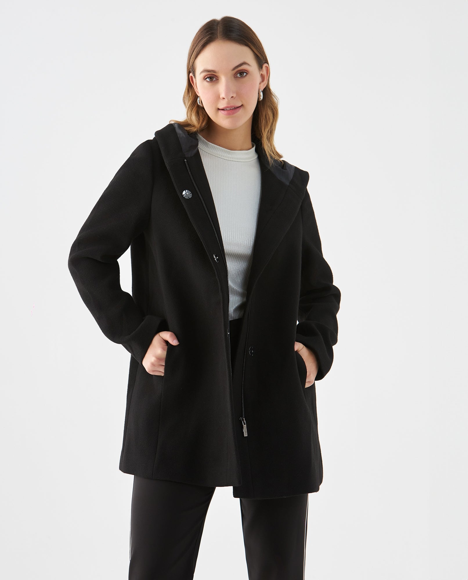 Chaqueta tipo abrigo con capucha para mujer - Negro 34_429F214_NEG193909_0