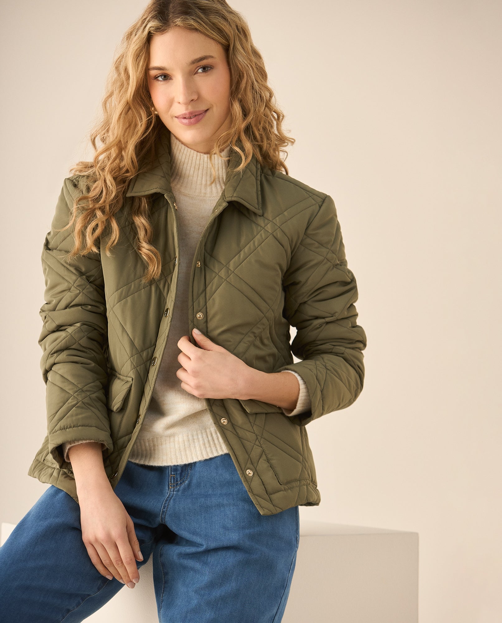 Chaqueta acolchada con broches para mujer - Verde 34_429G202_VER190622_0