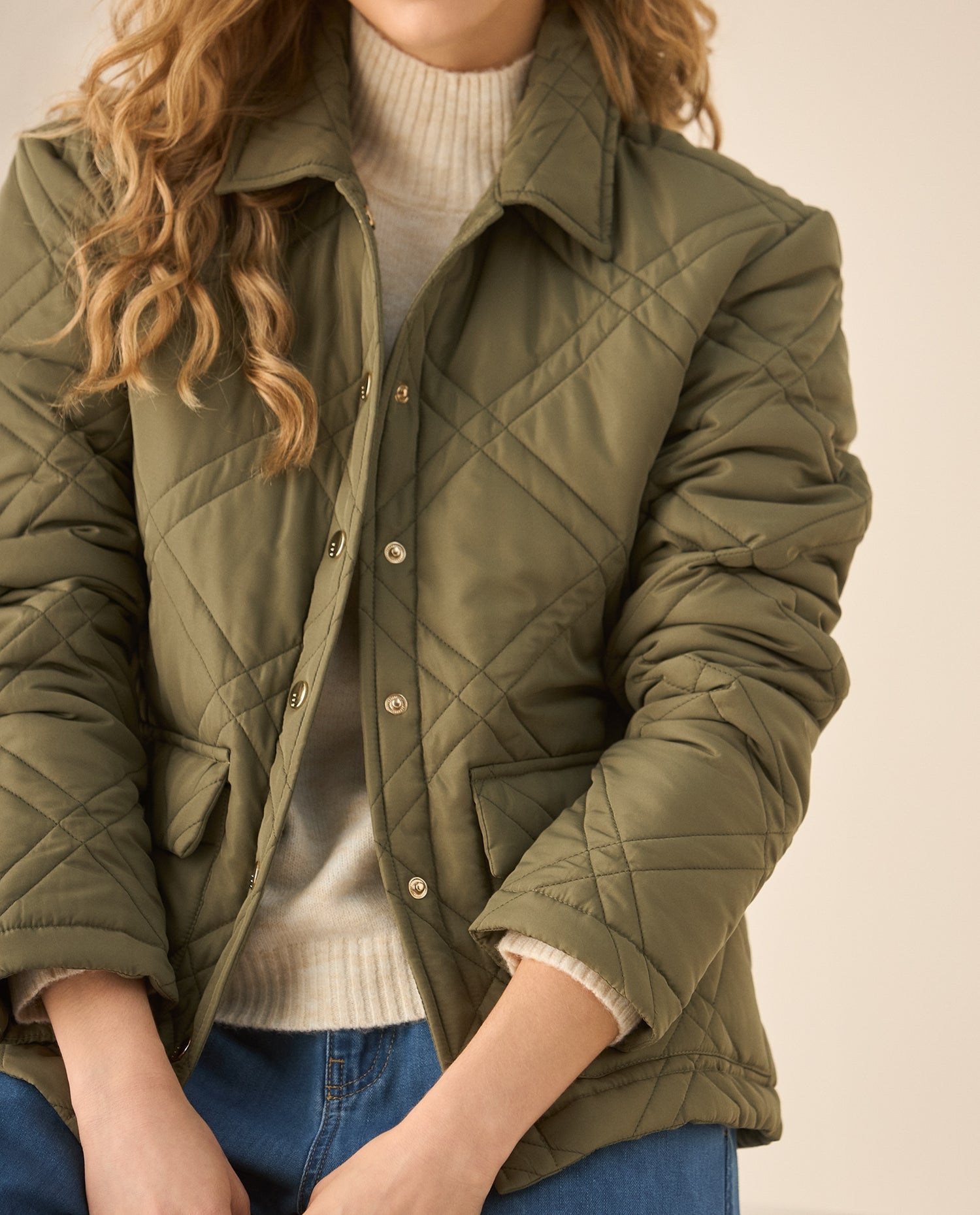Chaqueta acolchada con broches para mujer - Verde