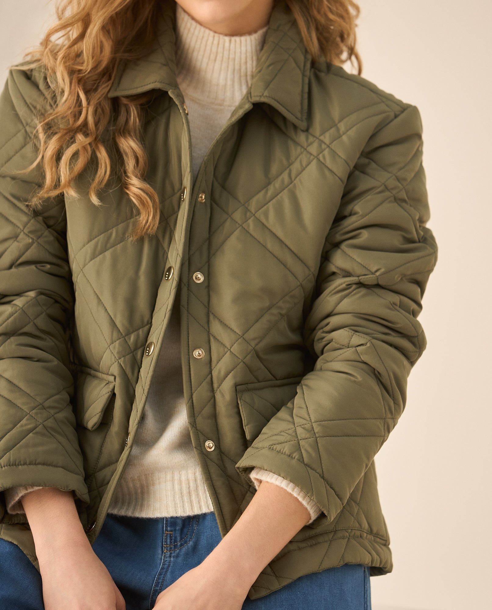 Chaqueta acolchada con broches para mujer - Verde 34_429G202_VER190622_3