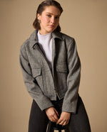 Chaqueta Bomber Gris con Textura Espiga - Negro