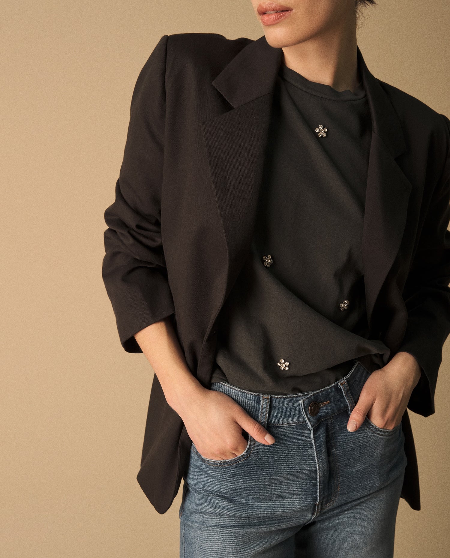 Blazer Negro Oversized con Solapas Amplias - Negro
