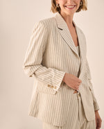 Blazer Beige con Rayas y Corte Oversized - Beige