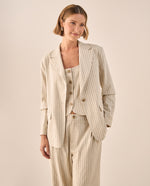 Blazer Beige con Rayas y Corte Oversized - Beige