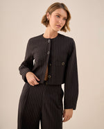 Blazer Negro con Rayas y Botones Dorados - Negro