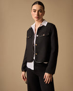 Blazer Negro con Textura Bouclé y Botones Dorados - Negro