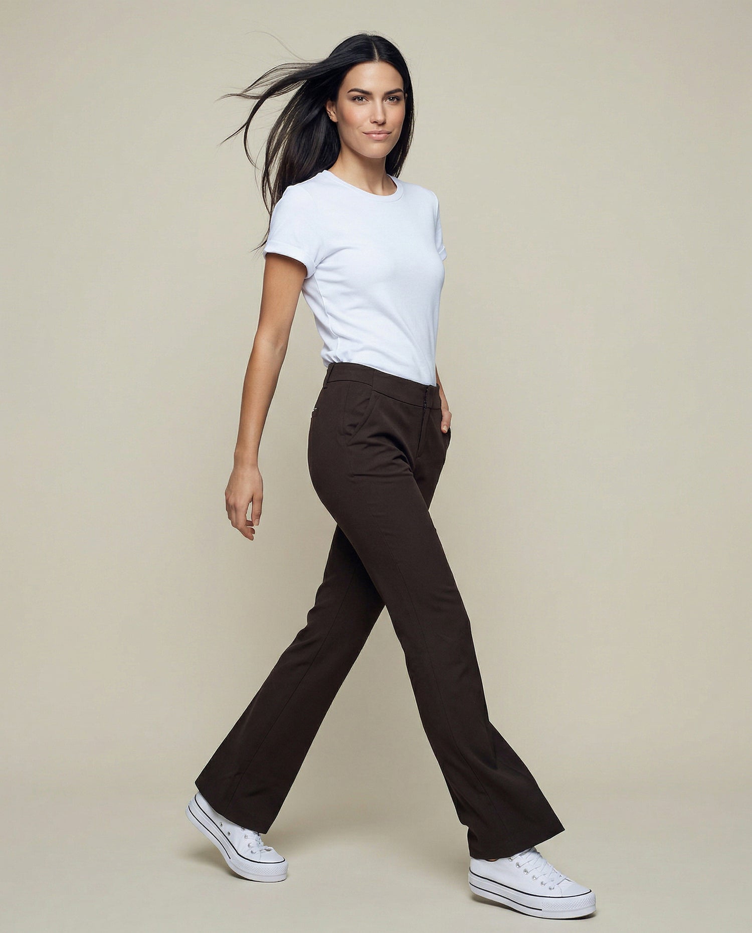 Pantalón flare tiro alto - Café