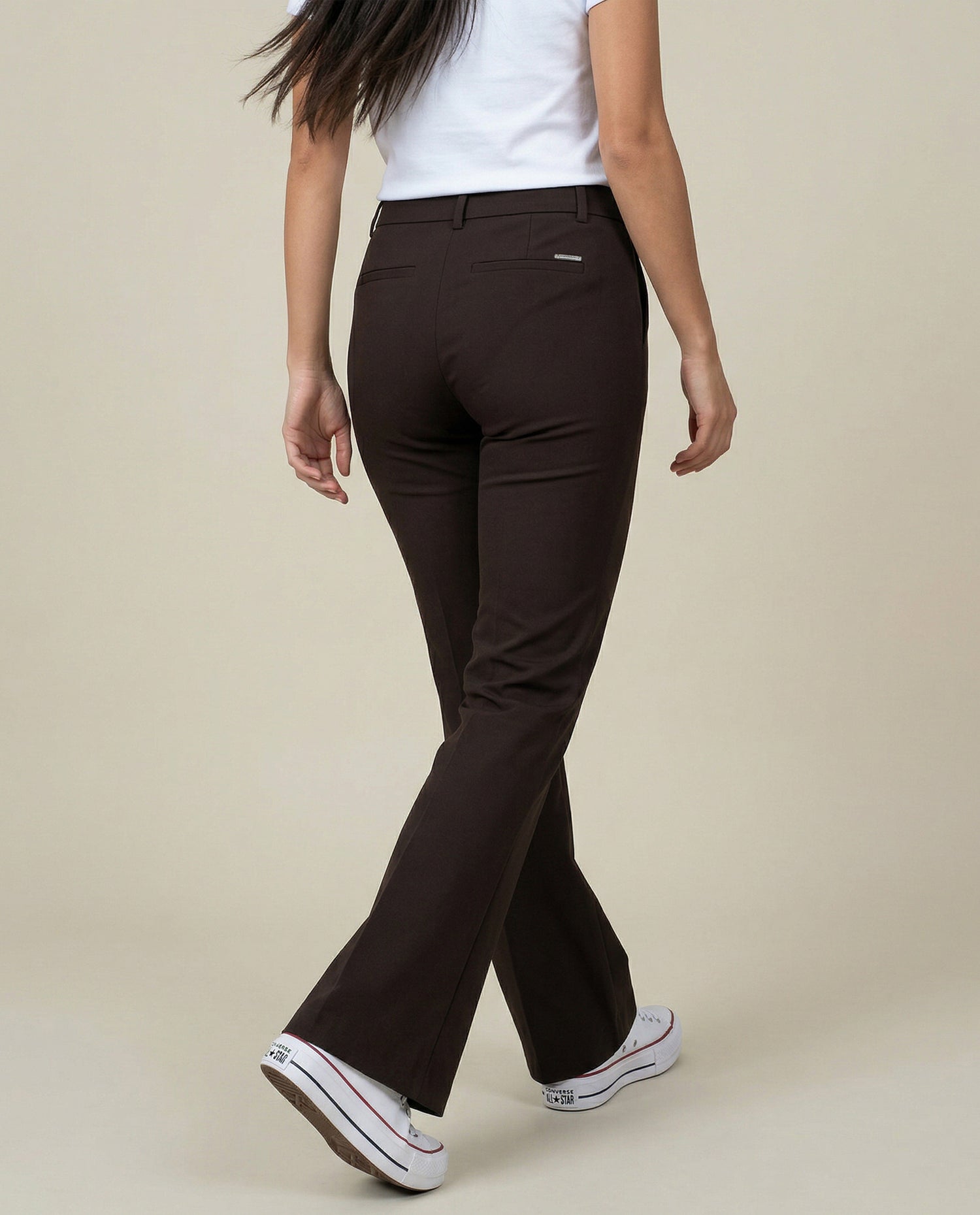 Pantalón flare tiro alto - Café