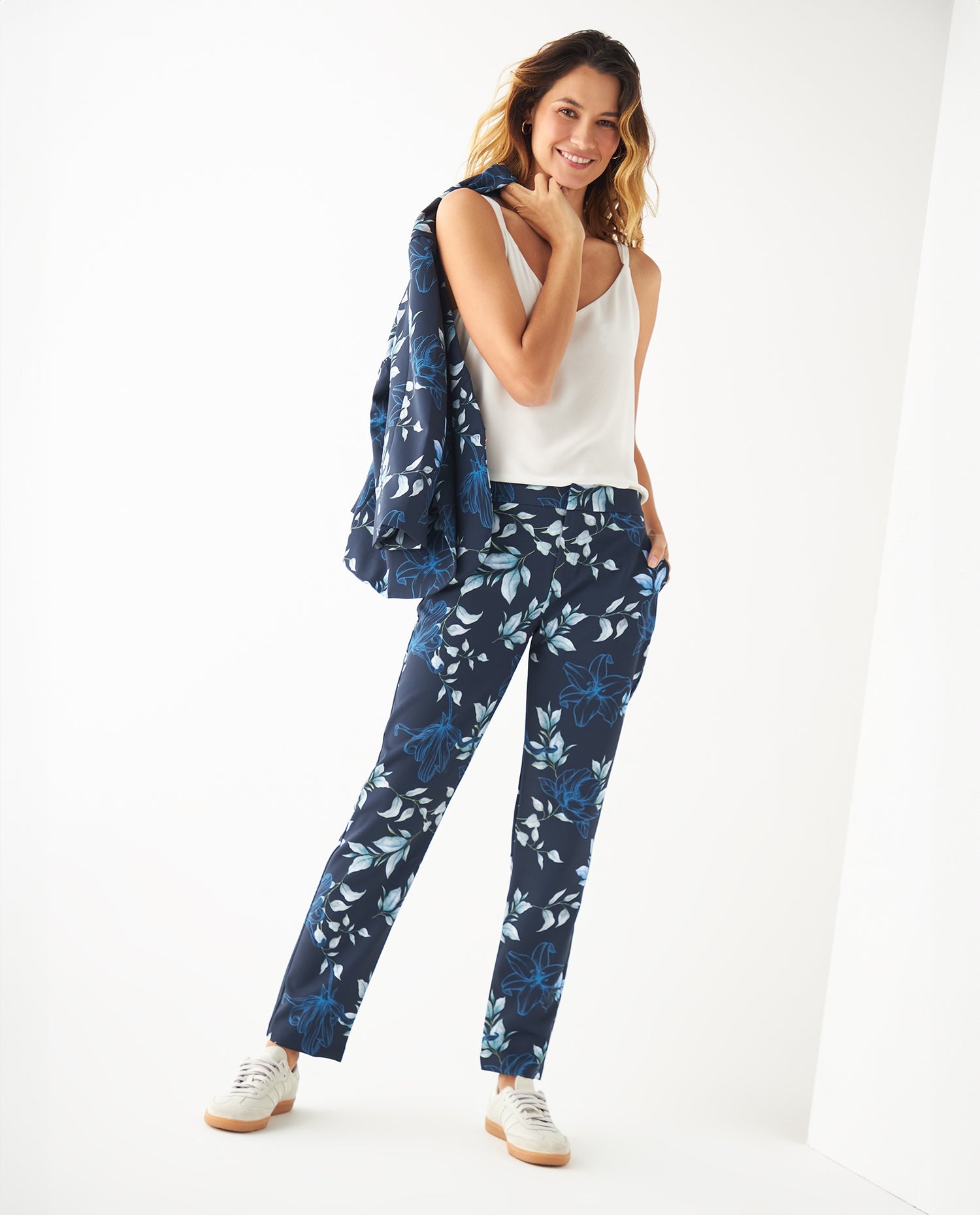 Pantalón con estampado floral para mujer - Azul