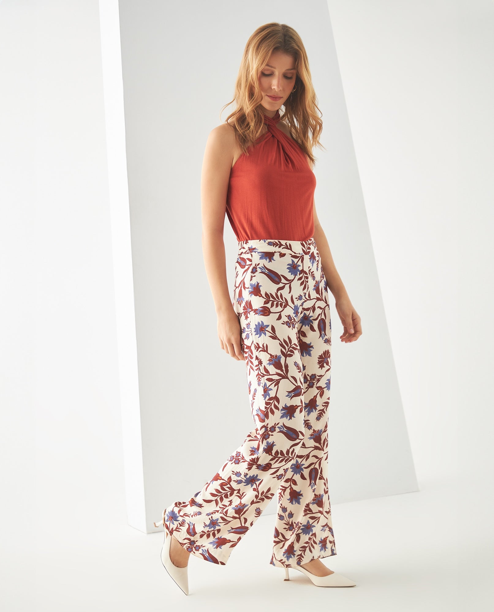 Pantalón clásico estampado para mujer - Café 34_431F015_CAF191435_6