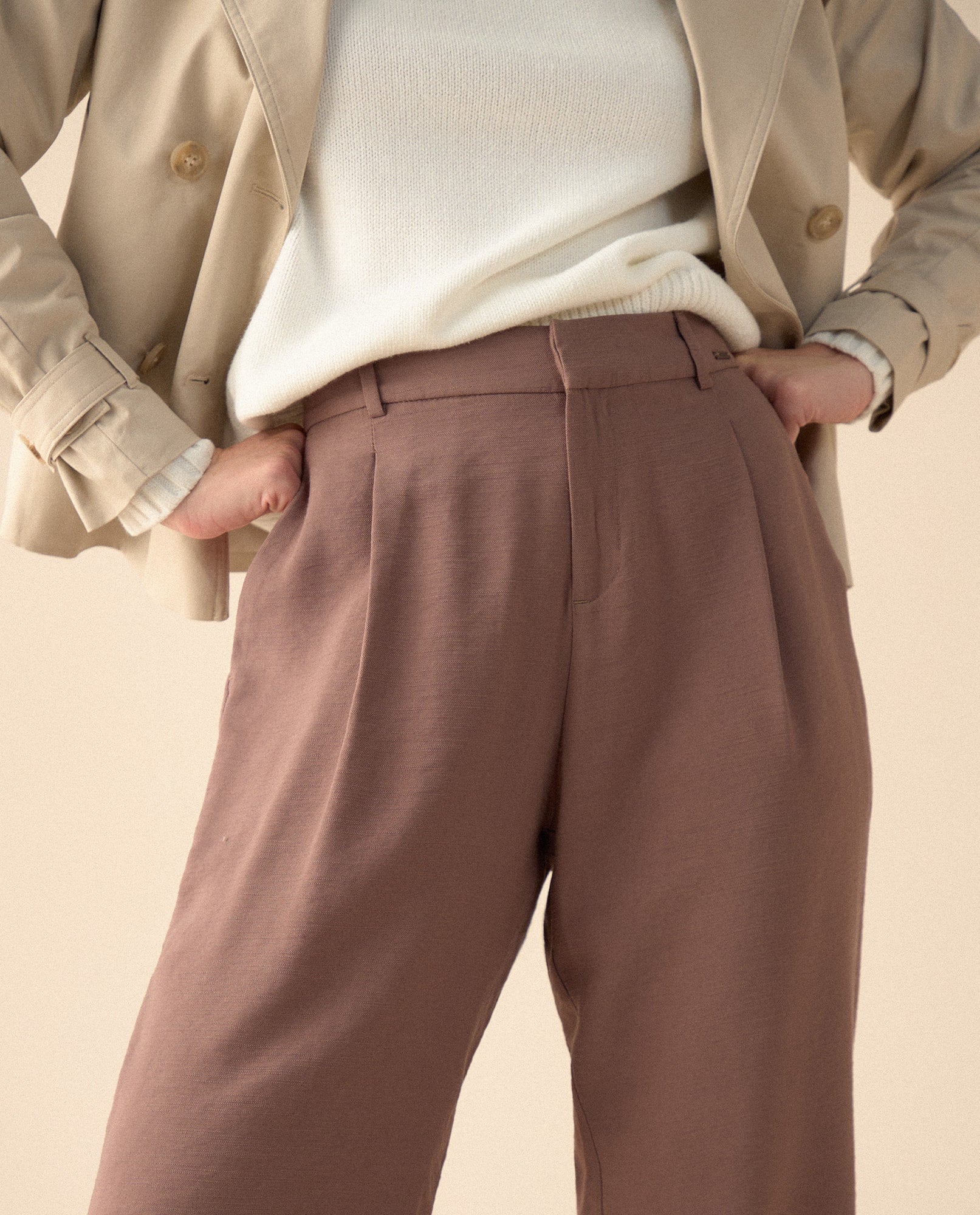 Pantalón de bota recta con pinzas para mujer - Café 34_431G007_CAF181312_5