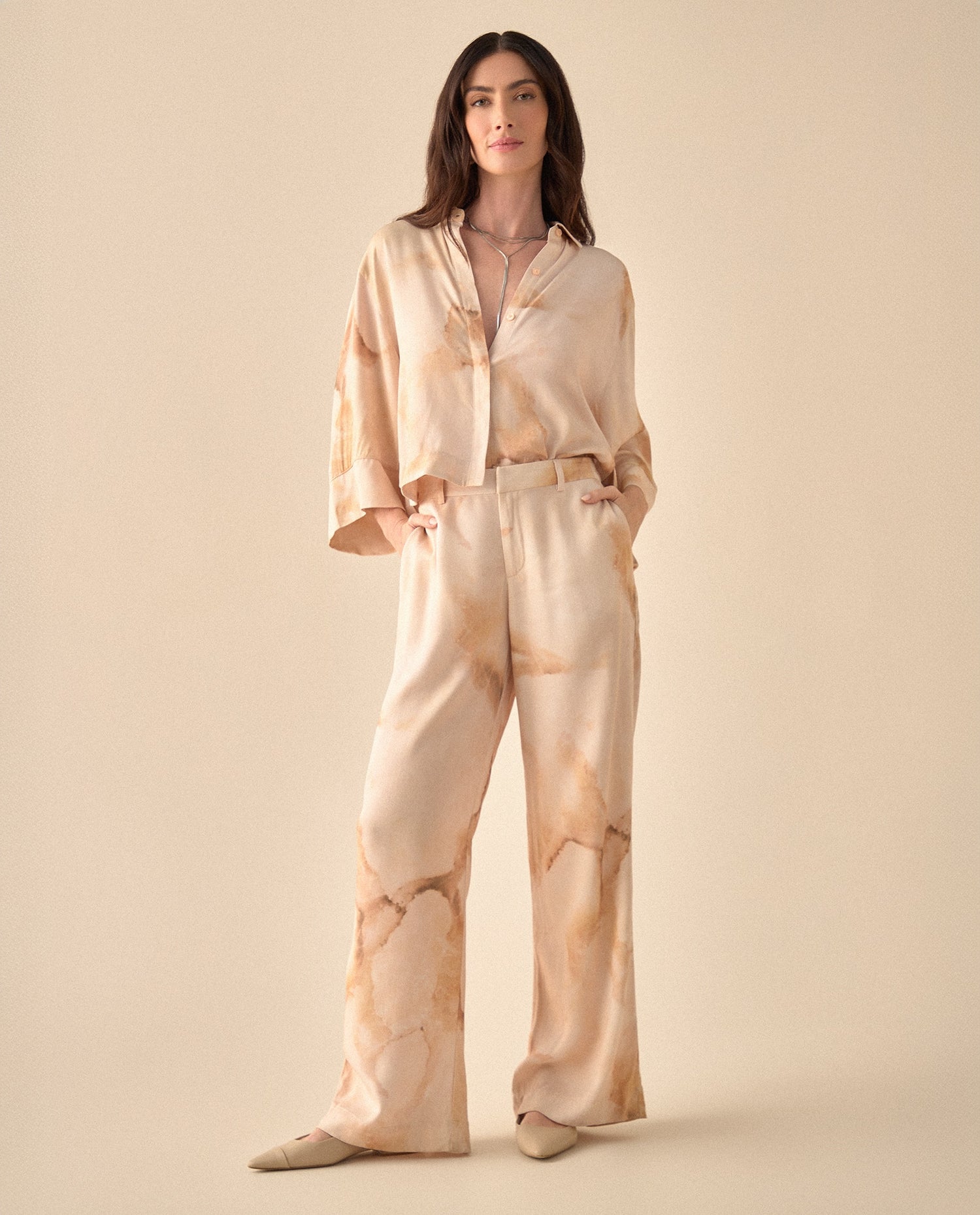 Pantalón Wide Leg estampado para mujer - Café
