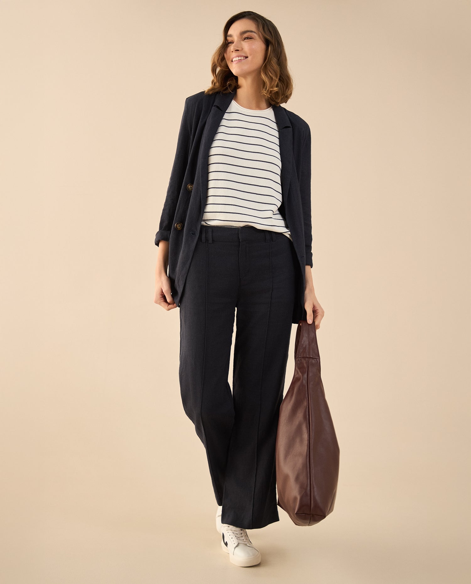 Pantalón con cortes en frente para mujer - Azul