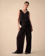 Pantalón de ajuste cruzado en pretina para mujer - Negro