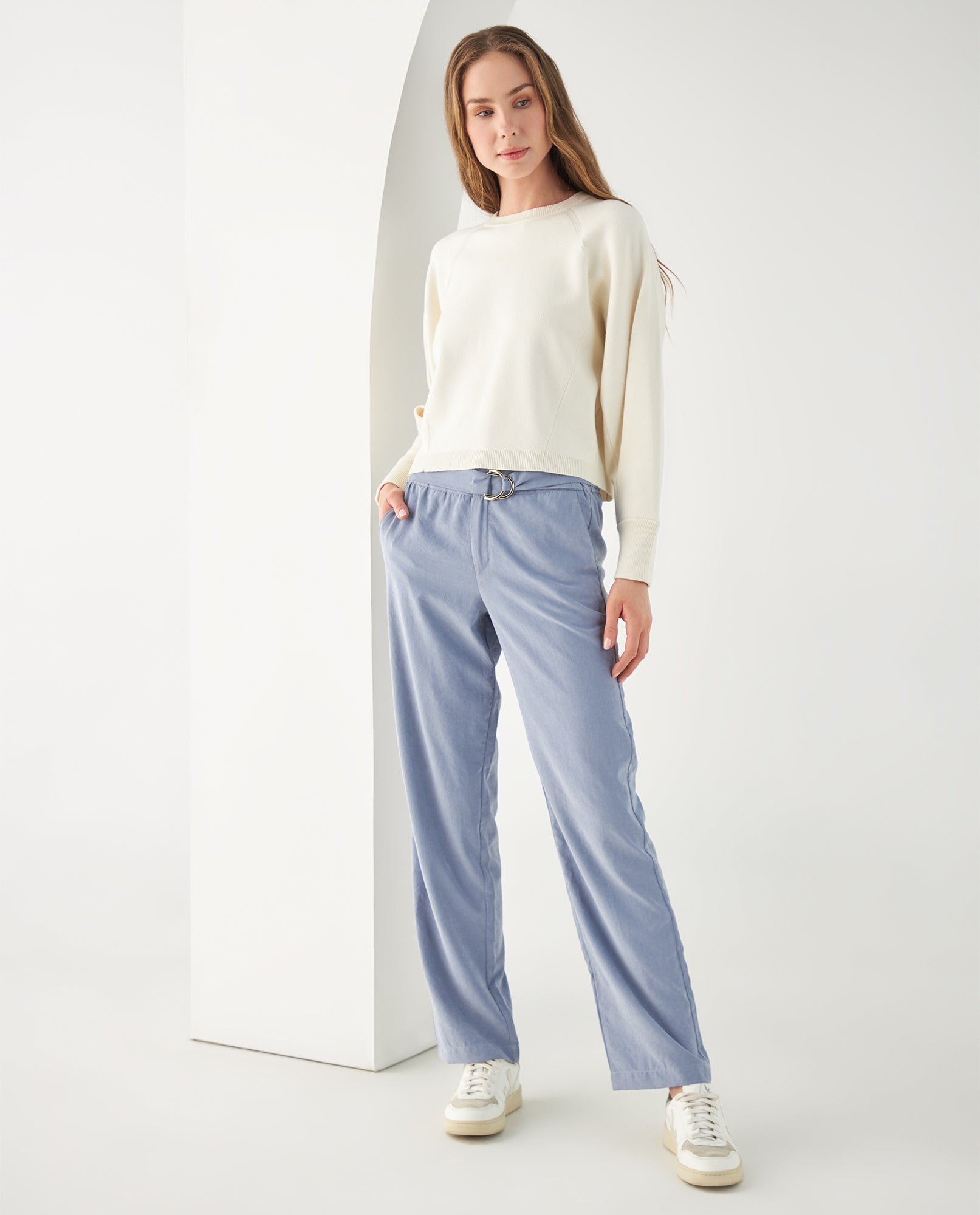 Pantalón de bota recta fluida para mujer - Azul 34_432F009_AZU193922_0
