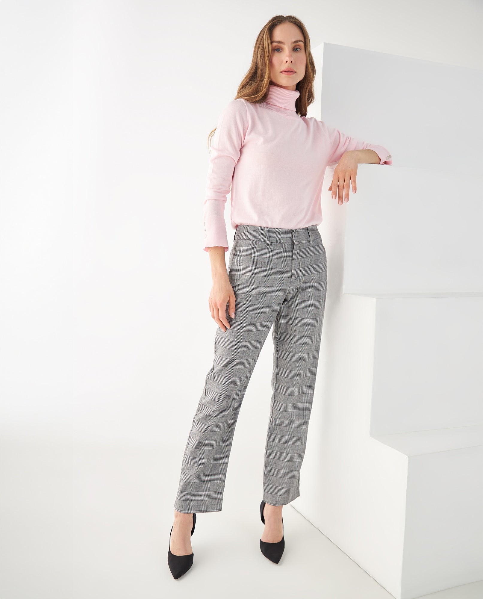 Pantalón con diseño a cuadros para mujer - Negro 34_432F011_NEG190303_0