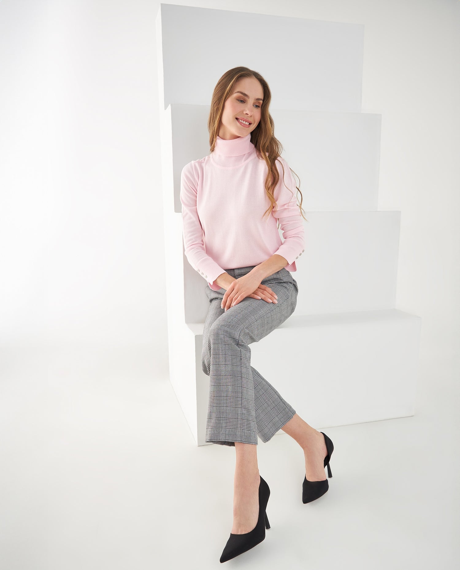 Pantalón con diseño a cuadros para mujer - Negro