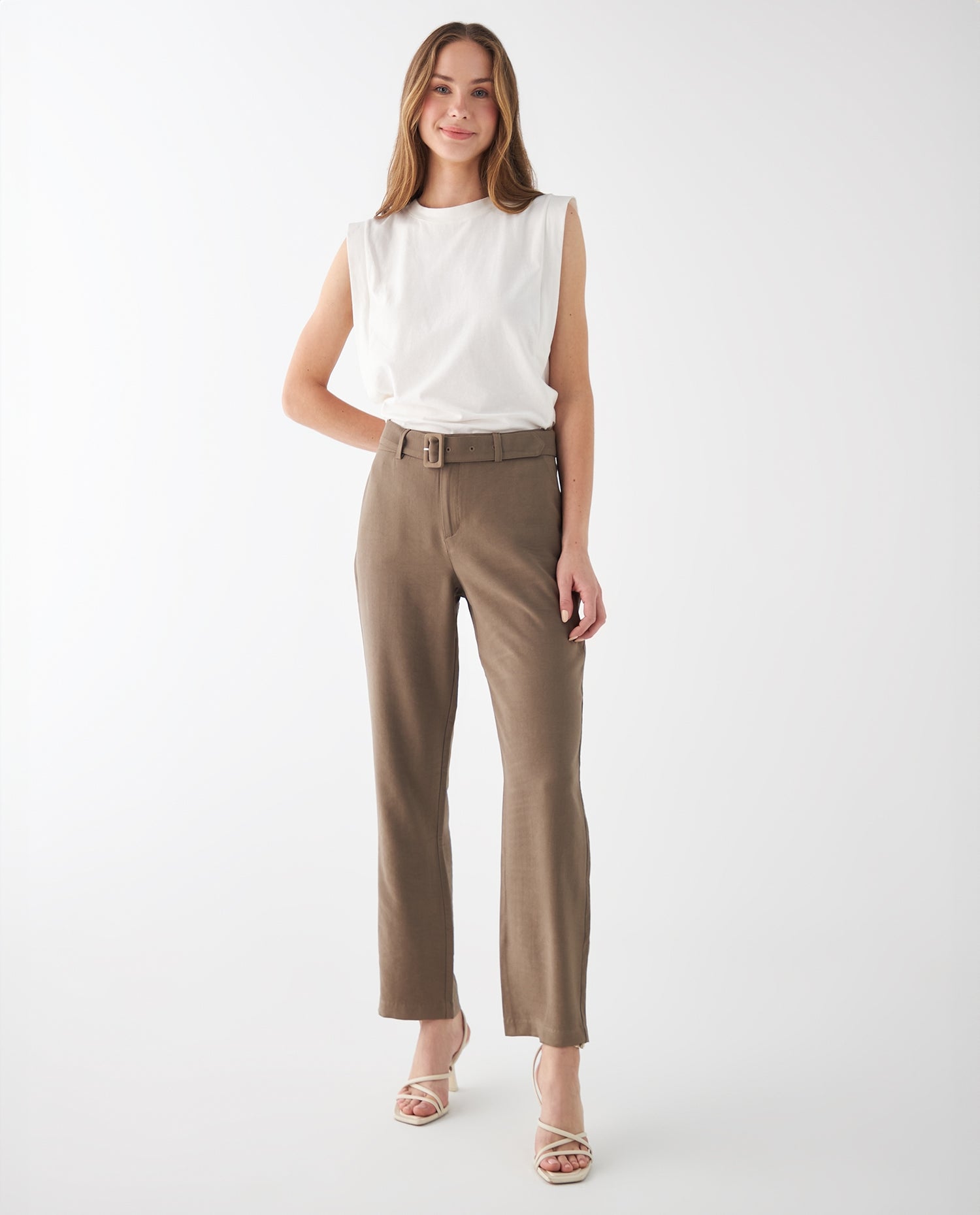 Pantalón elegante con cinturón para mujer - Verde
