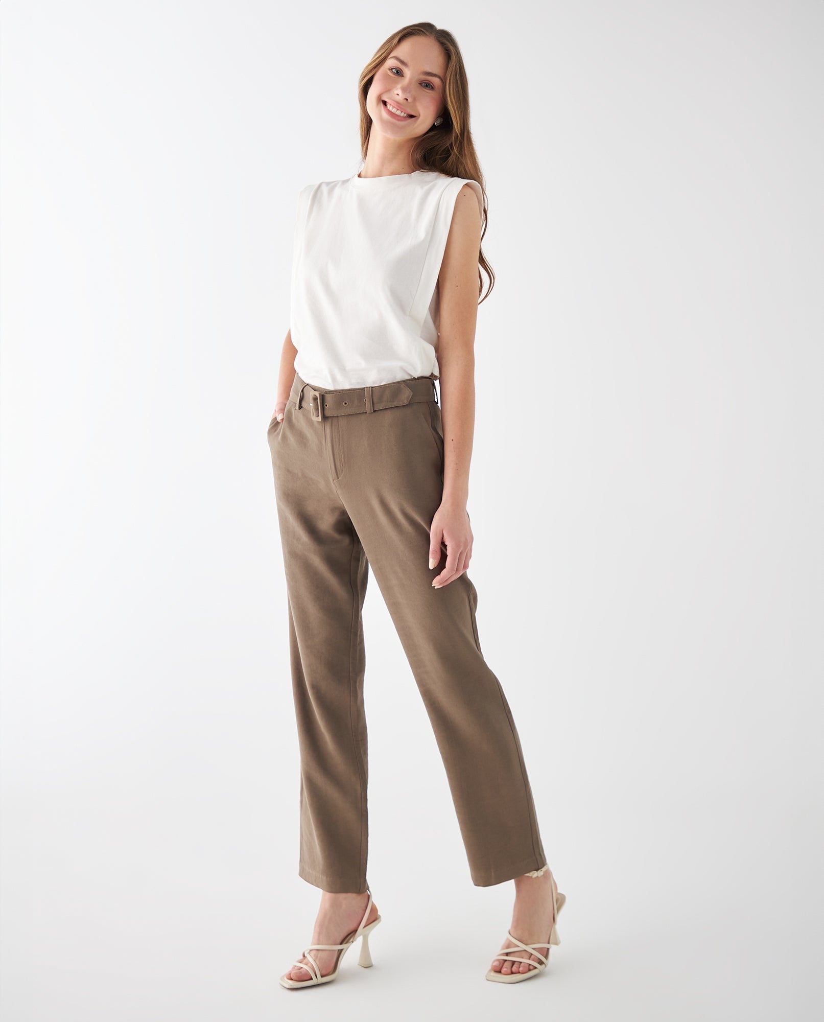 Pantalón elegante con cinturón para mujer - Verde 34_432F014_VER190516_6